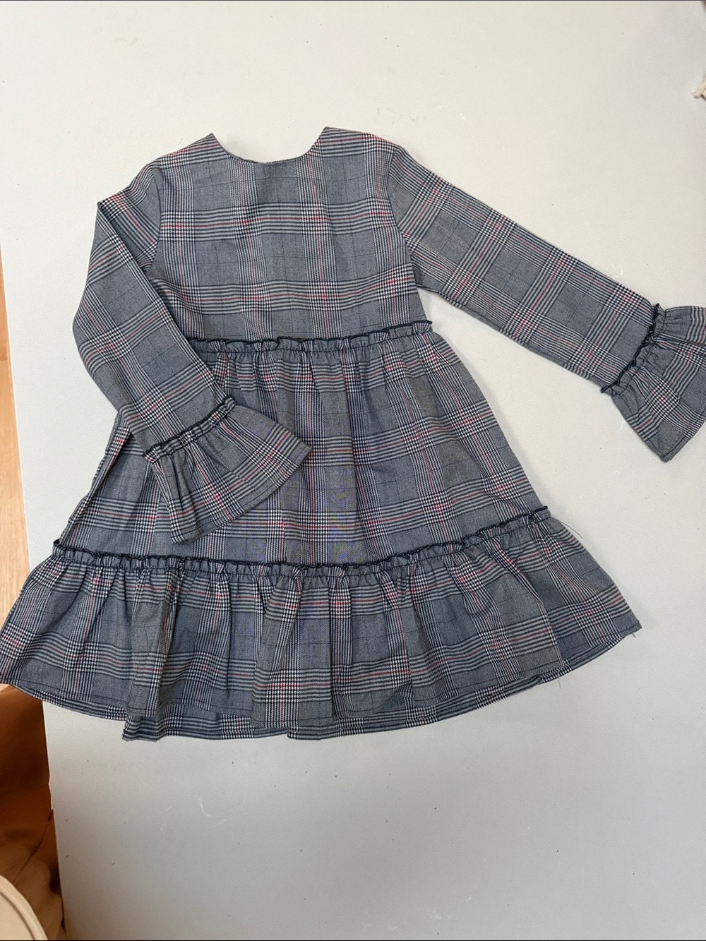 Mayoral Grey Plaid Tiered Dress with Red Accents NWT